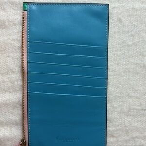 BORGASETS Card Coin Cash Holder Wallet Blue Green Pink Zip  7.5” X 4” Lined